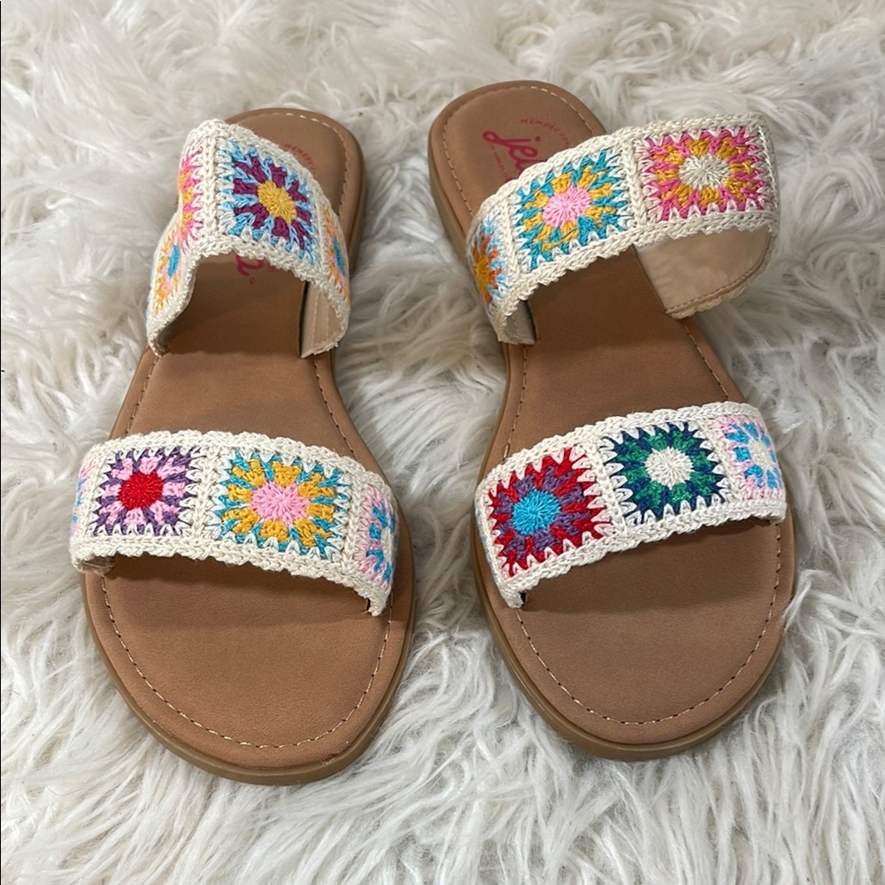 JELLYPOP Women's Robbie Natural Multi Crochet Slip On Sandals Size 10 NEW - Picture 3 of 15
